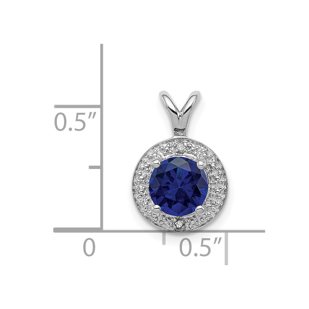 Sterling Silver Rhodium-plated Diam. & Created Sapphire Pendant (QBPD11SEP)