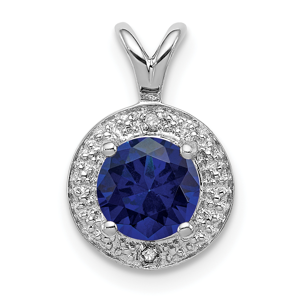 Sterling Silver Rhodium-plated Diam. & Created Sapphire Pendant (QBPD11SEP)