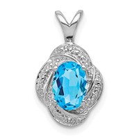 Sterling Silver Rhodium-plated Diam. & Blue Topaz Pendant view 1