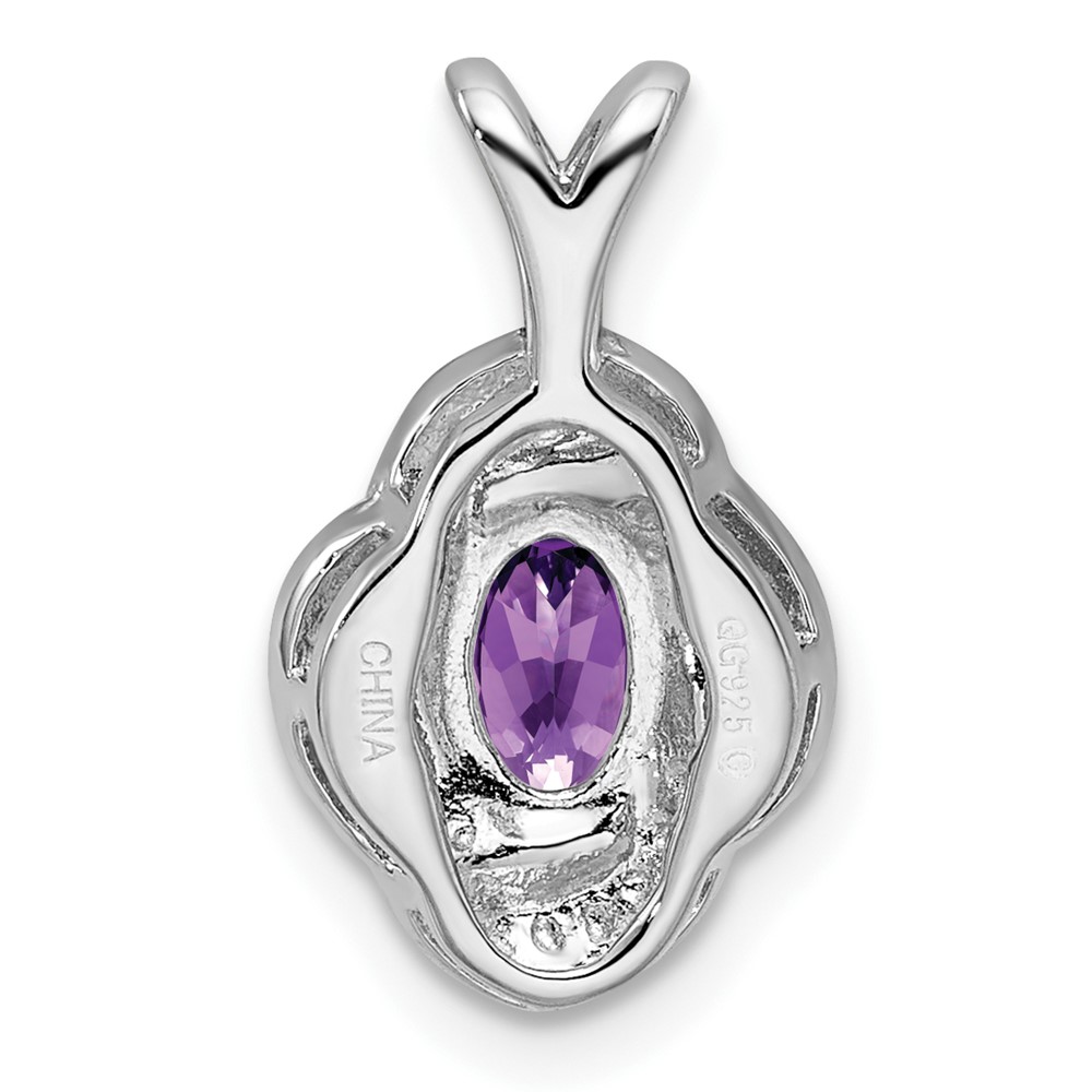 Sterling Silver Rhodium-plated Diam. & Amethyst Pendant (QBPD12FEB)