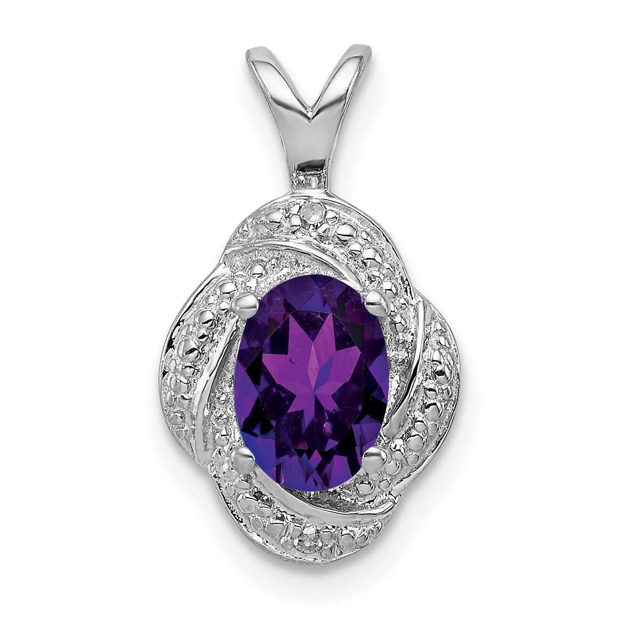 Sterling Silver Rhodium-plated Diam. & Amethyst Pendant (QBPD12FEB)