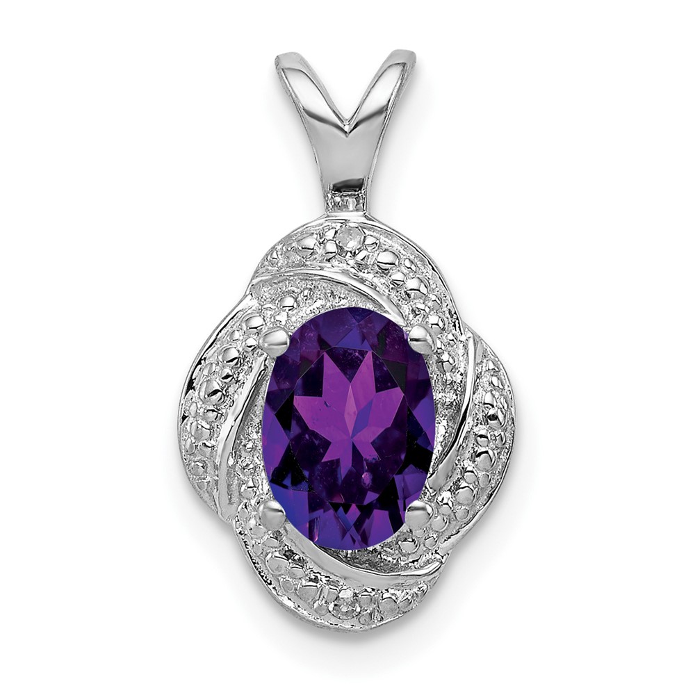 Sterling Silver Rhodium-plated Diam. & Amethyst Pendant (QBPD12FEB)