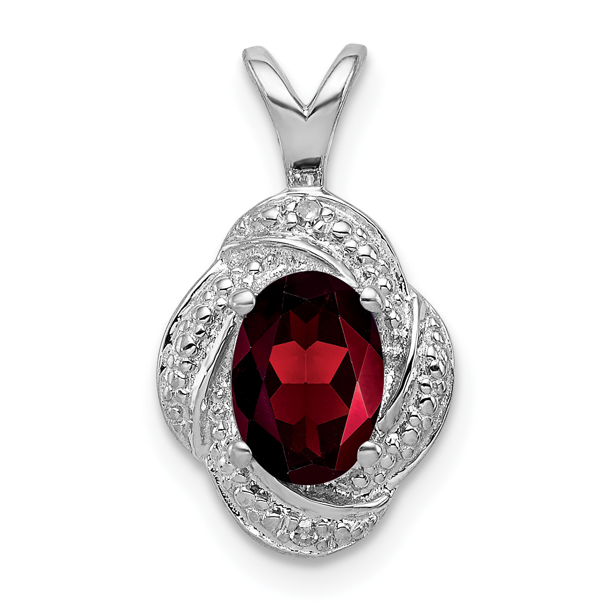 Sterling Silver Rhodium-plated Diam. & Garnet Pendant (QBPD12JAN)