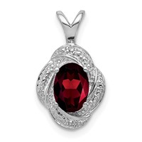 Sterling Silver Rhodium-plated Diam. & Garnet Pendant view 1