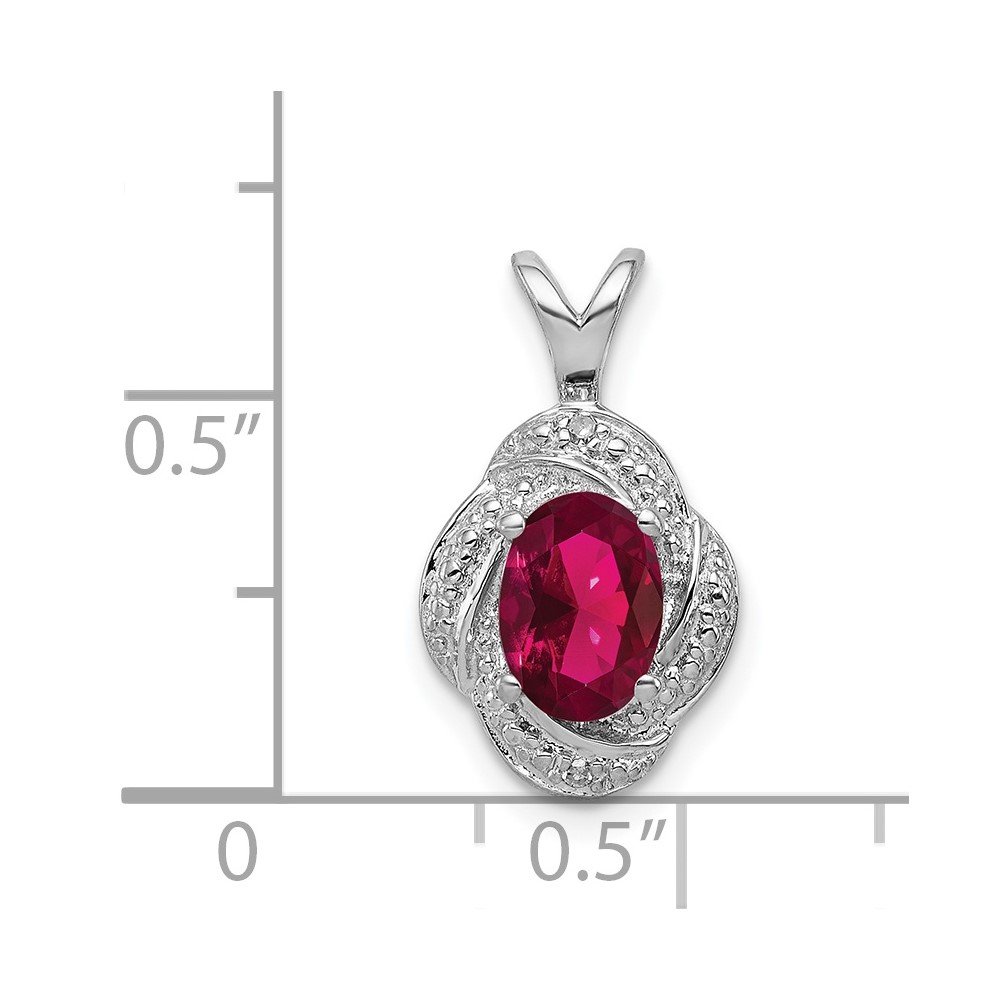 Sterling Silver Rhodium Plated Diamond and Lab Created Ruby Pendant (QBPD12JUL)