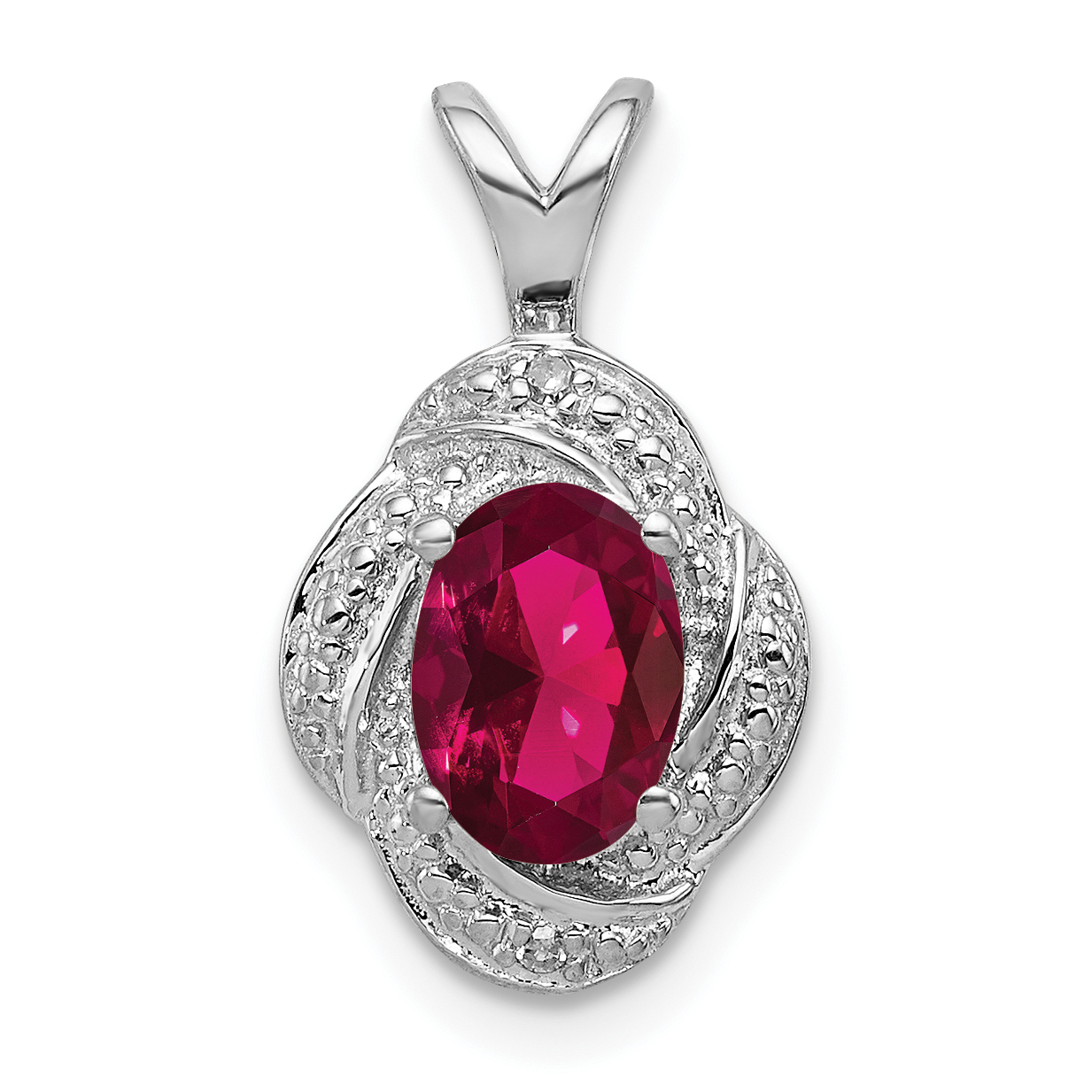 Sterling Silver Rhodium Plated Diamond and Lab Created Ruby Pendant (QBPD12JUL)
