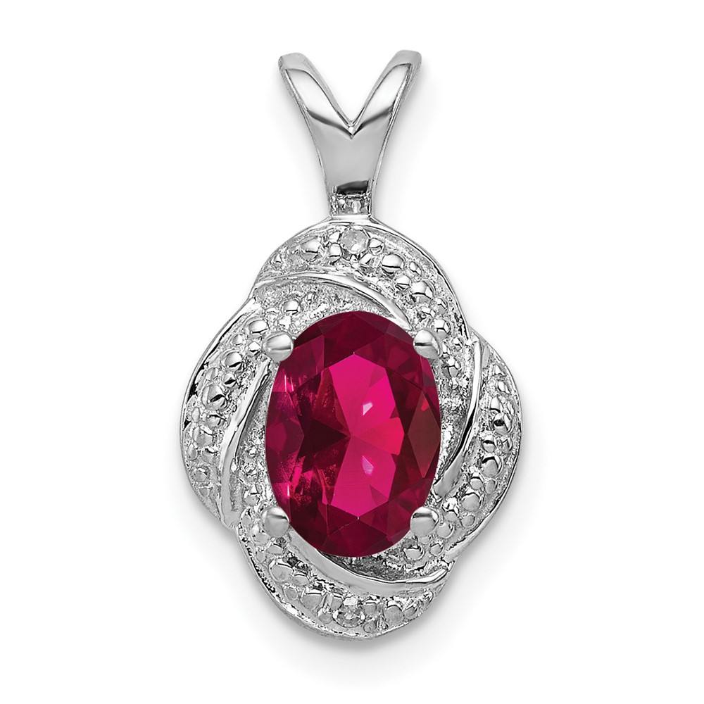 Sterling Silver Rhodium Plated Diamond and Lab Created Ruby Pendant