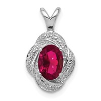 Sterling Silver Rhodium Plated Diamond and Lab Created Ruby Pendant view 1
