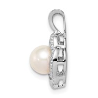 Sterling Silver Rhodium-plated Diam. & FW Cultured Pearl Pendant view 2