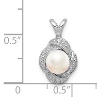 Sterling Silver Rhodium-plated Diam. & FW Cultured Pearl Pendant view 4