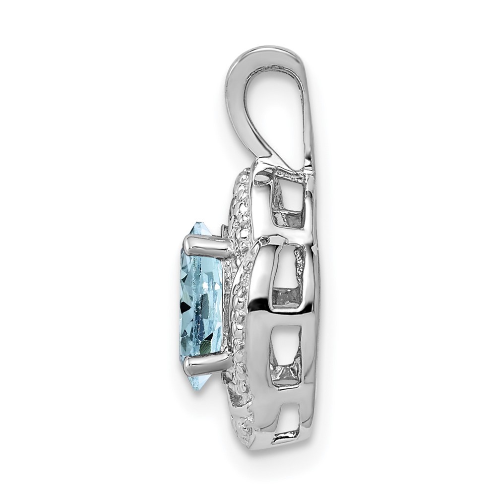Sterling Silver Rhodium-plated Diam. & Aquamarine Pendant (QBPD12MAR)