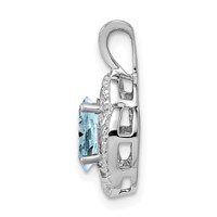 Sterling Silver Rhodium-plated Diam. & Aquamarine Pendant view 2