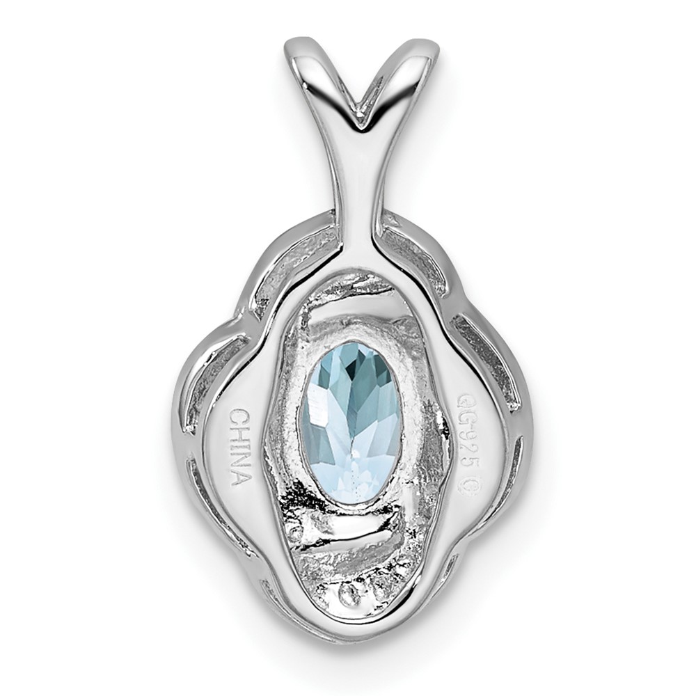 Sterling Silver Rhodium-plated Diam. & Aquamarine Pendant (QBPD12MAR)
