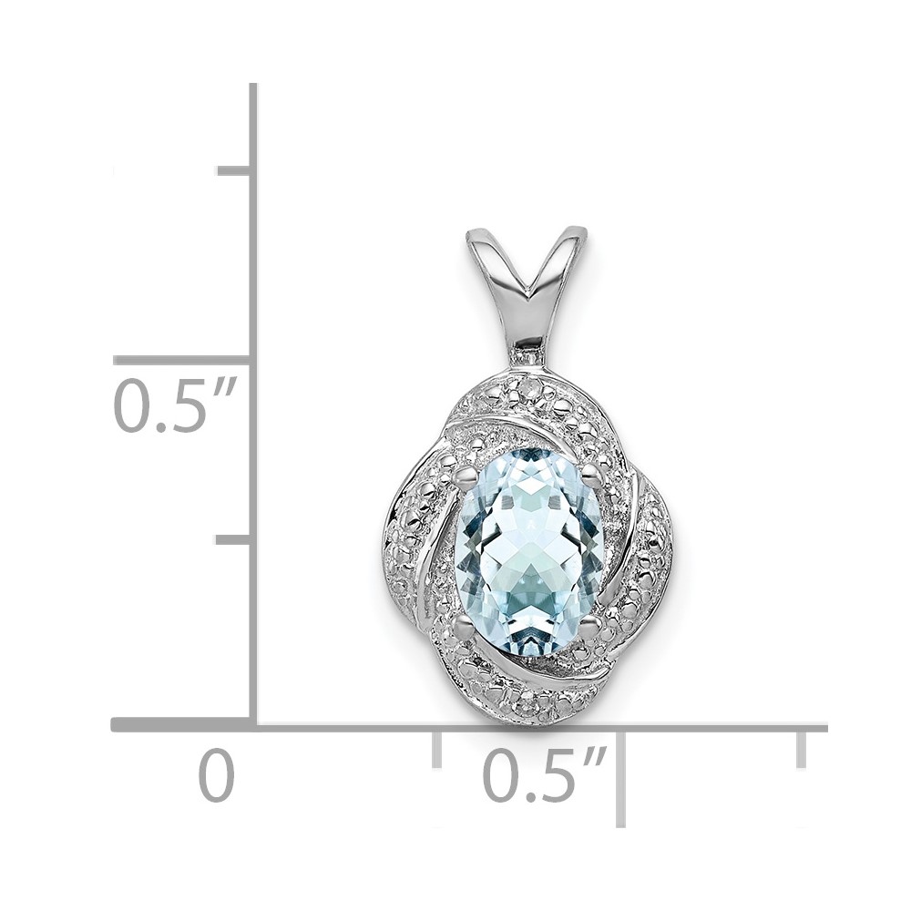 Sterling Silver Rhodium-plated Diam. & Aquamarine Pendant (QBPD12MAR)