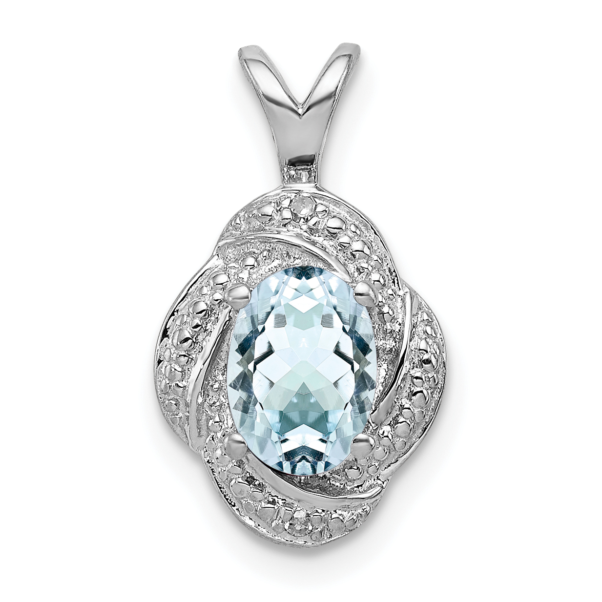 Sterling Silver Rhodium-plated Diam. & Aquamarine Pendant (QBPD12MAR)