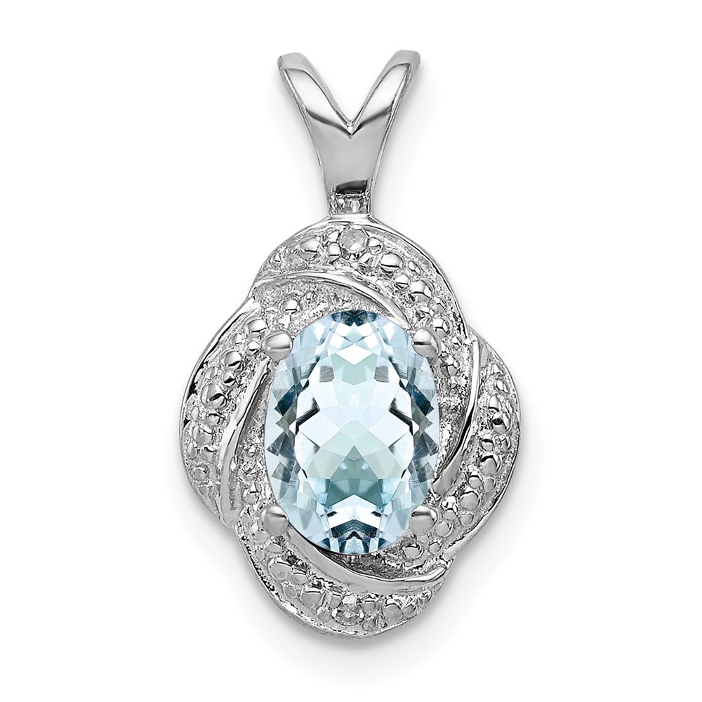 Sterling Silver Rhodium-plated Diam. & Aquamarine Pendant (QBPD12MAR)