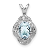 Sterling Silver Rhodium-plated Diam. & Aquamarine Pendant view 1