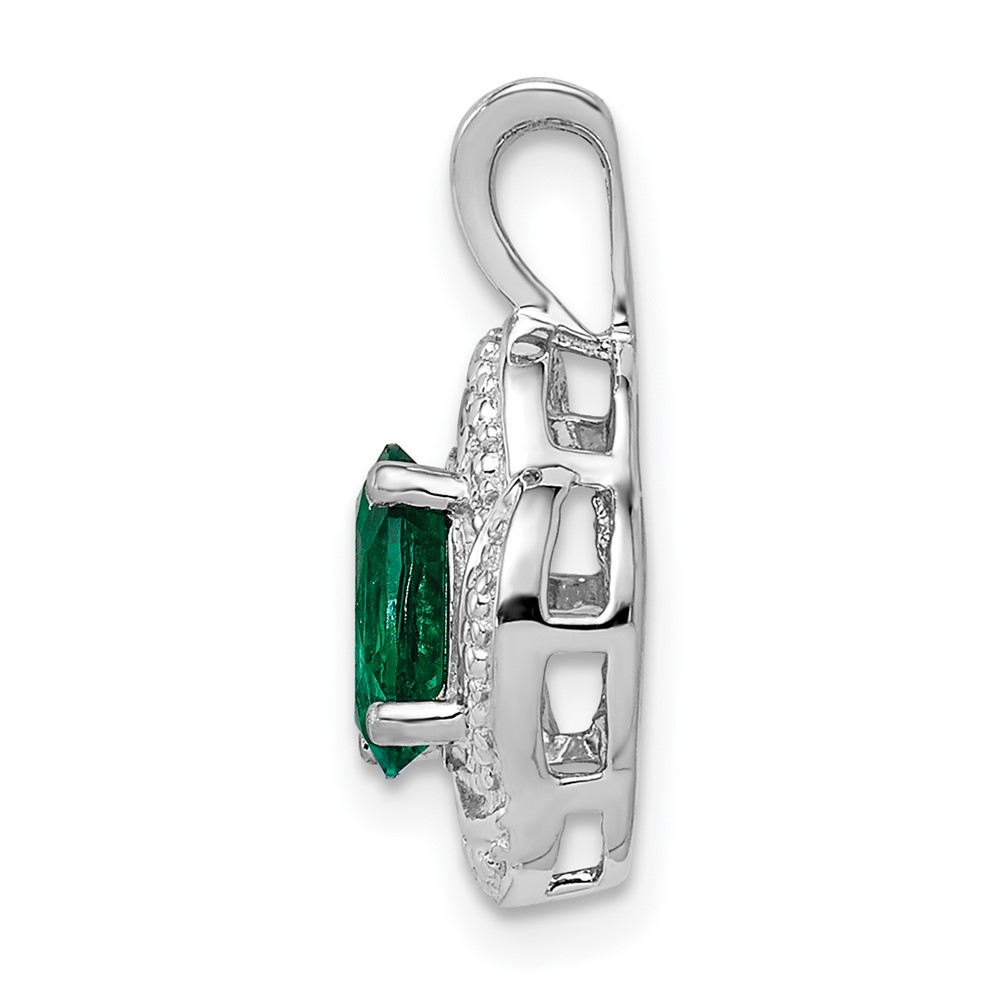 Sterling Silver Rhodium-plated Diam. & Created Emerald Pendant (QBPD12MAY)
