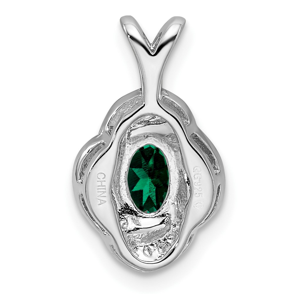 Sterling Silver Rhodium-plated Diam. & Created Emerald Pendant (QBPD12MAY)