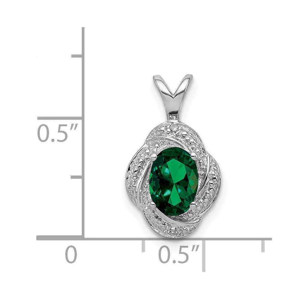 Sterling Silver Rhodium-plated Diam. & Created Emerald Pendant (QBPD12MAY)