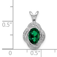 Sterling Silver Rhodium-plated Diam. & Created Emerald Pendant view 4