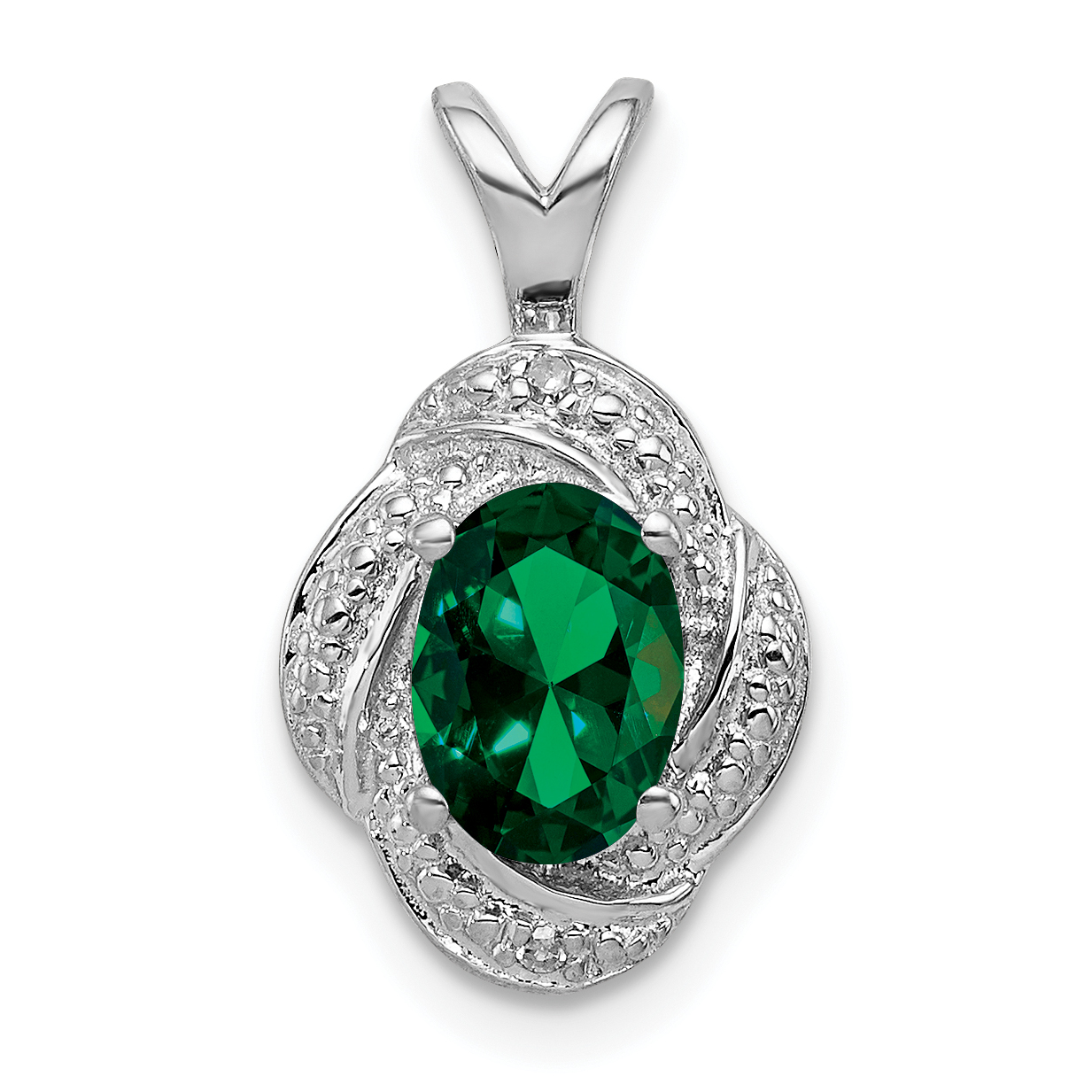 Sterling Silver Rhodium-plated Diam. & Created Emerald Pendant (QBPD12MAY)