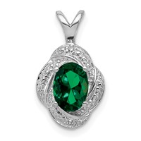 Sterling Silver Rhodium-plated Diam. & Created Emerald Pendant view 1