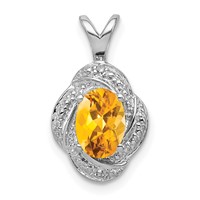Sterling Silver Rhodium-plated Diam. & Citrine Pendant view 1