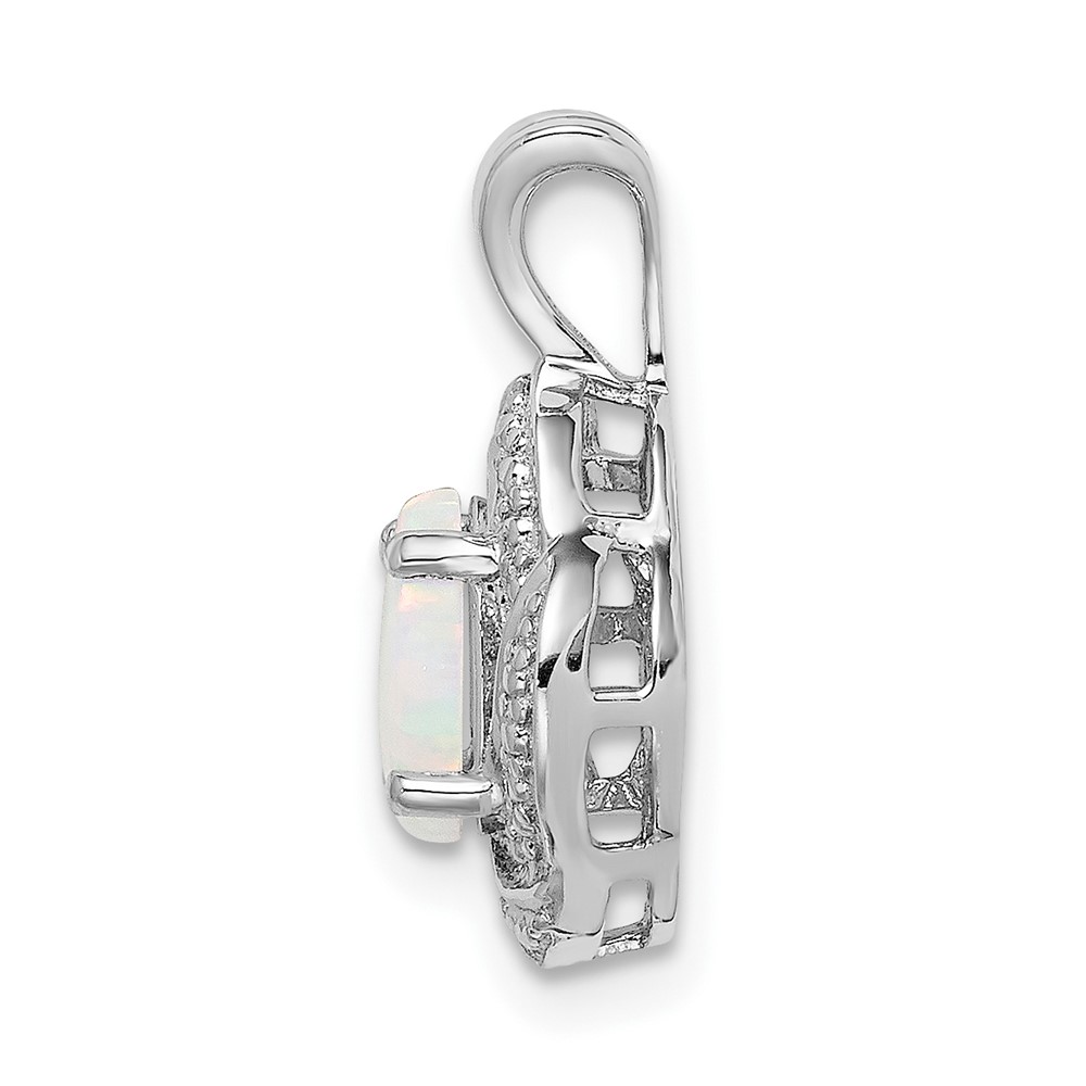 Sterling Silver Rhodium-plated Diam. & Created Opal Pendant (QBPD12OCT)
