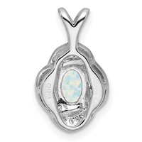 Sterling Silver Rhodium-plated Diam. & Created Opal Pendant view 4
