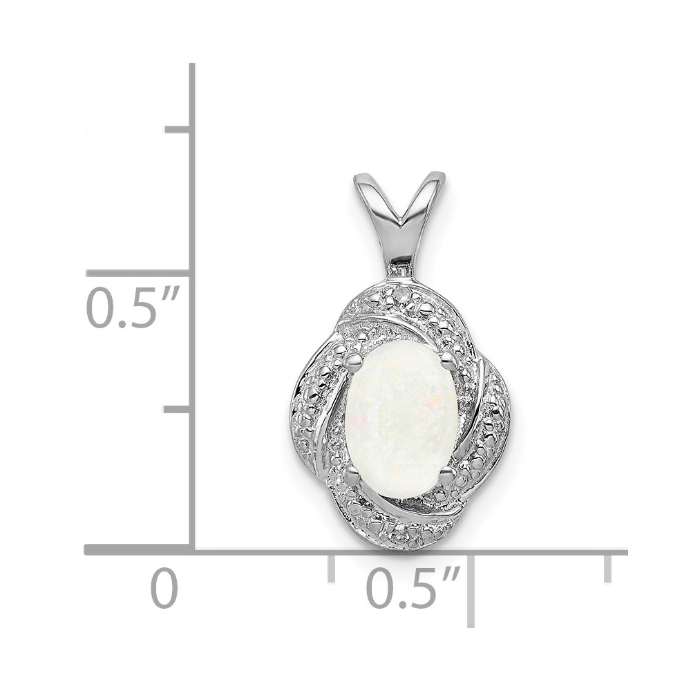 Sterling Silver Rhodium-plated Diam. & Created Opal Pendant (QBPD12OCT)