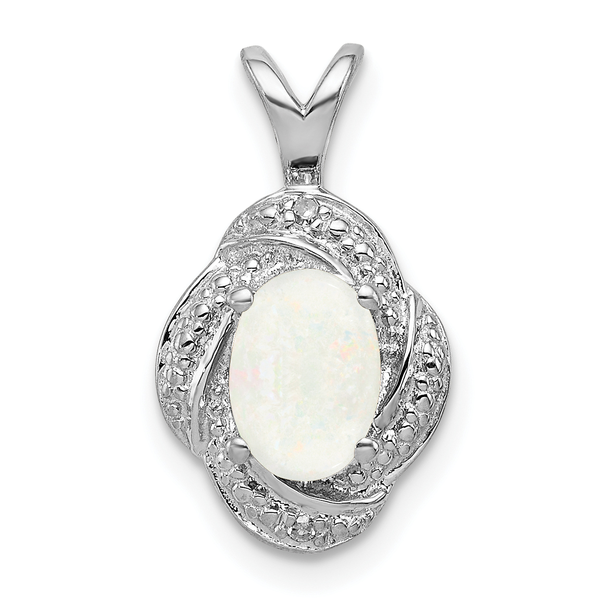 Sterling Silver Rhodium-plated Diam. & Created Opal Pendant (QBPD12OCT)