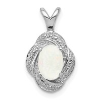 Sterling Silver Rhodium-plated Diam. & Created Opal Pendant view 1