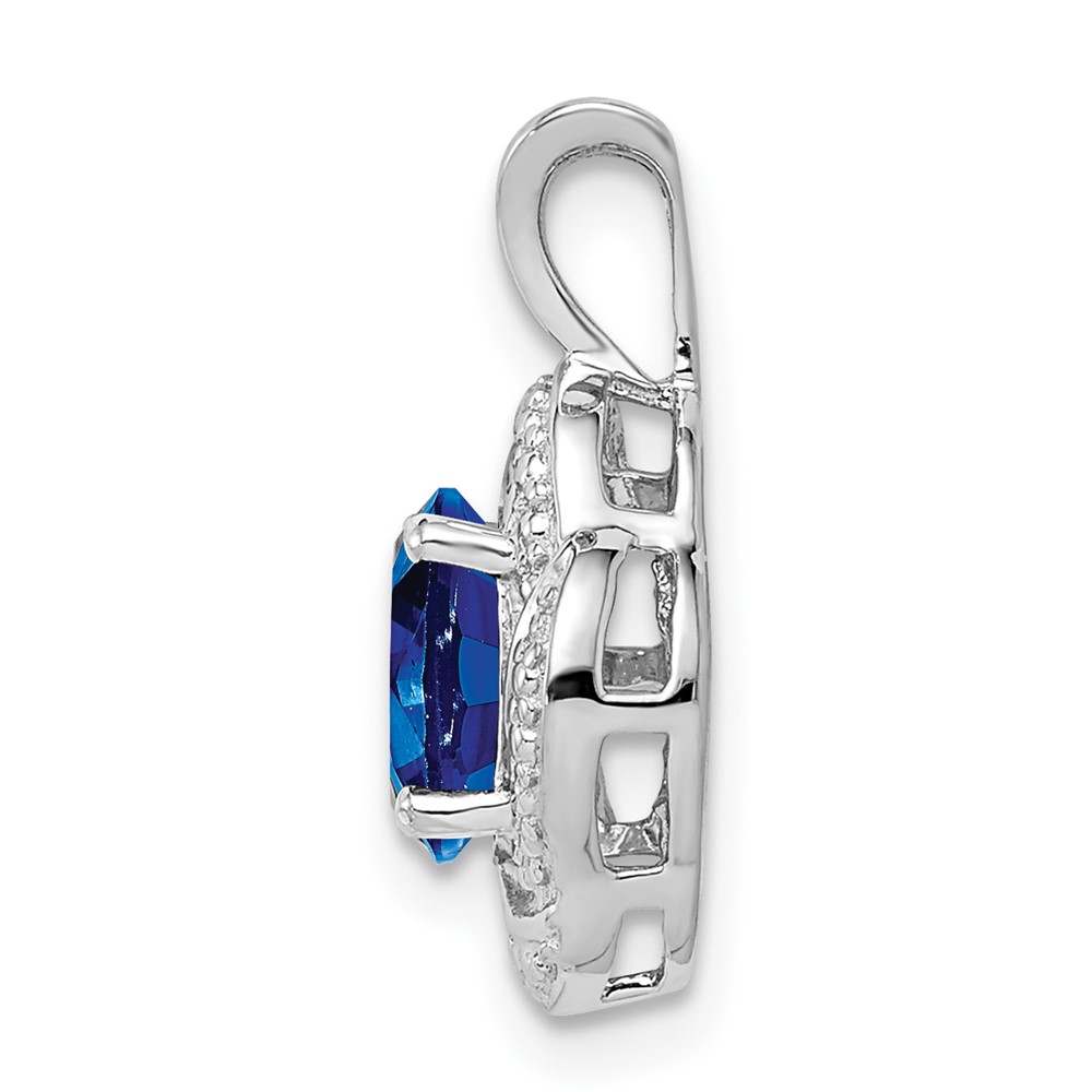 Sterling Silver Rhodium-plated Diam. & Created Sapphire Pendant (QBPD12SEP)