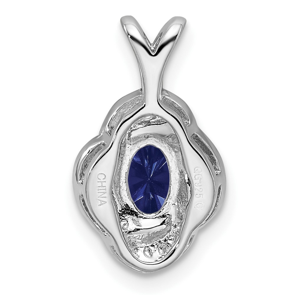 Sterling Silver Rhodium-plated Diam. & Created Sapphire Pendant (QBPD12SEP)