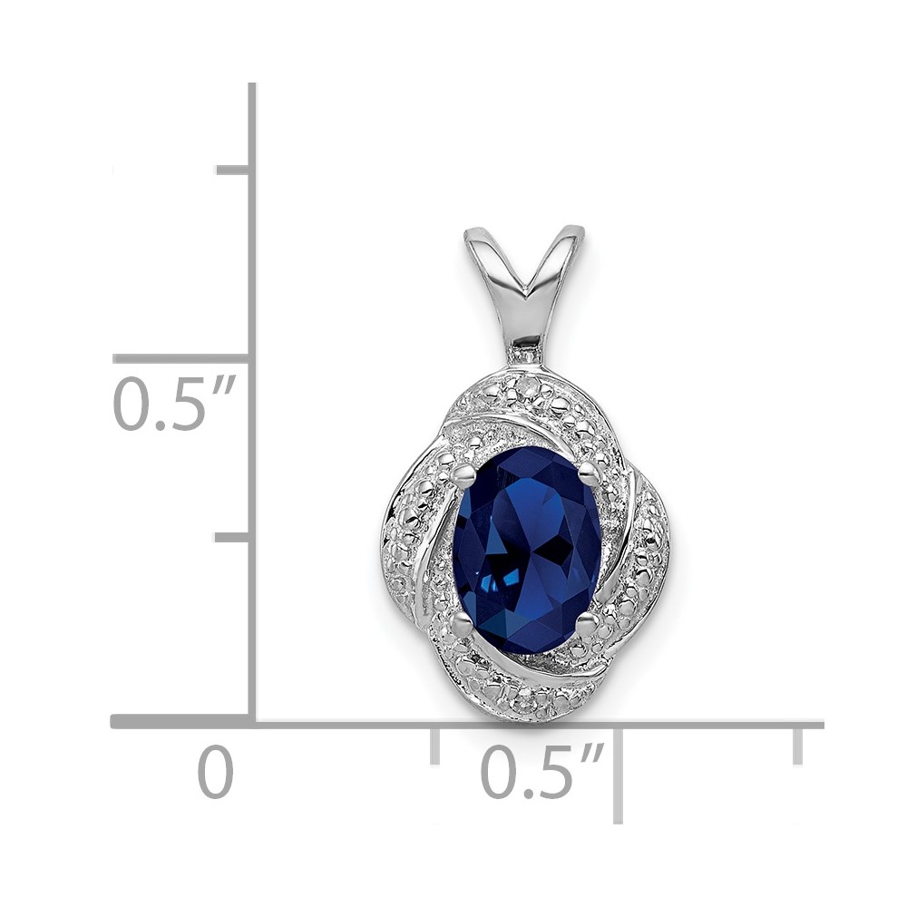 Sterling Silver Rhodium-plated Diam. & Created Sapphire Pendant (QBPD12SEP)