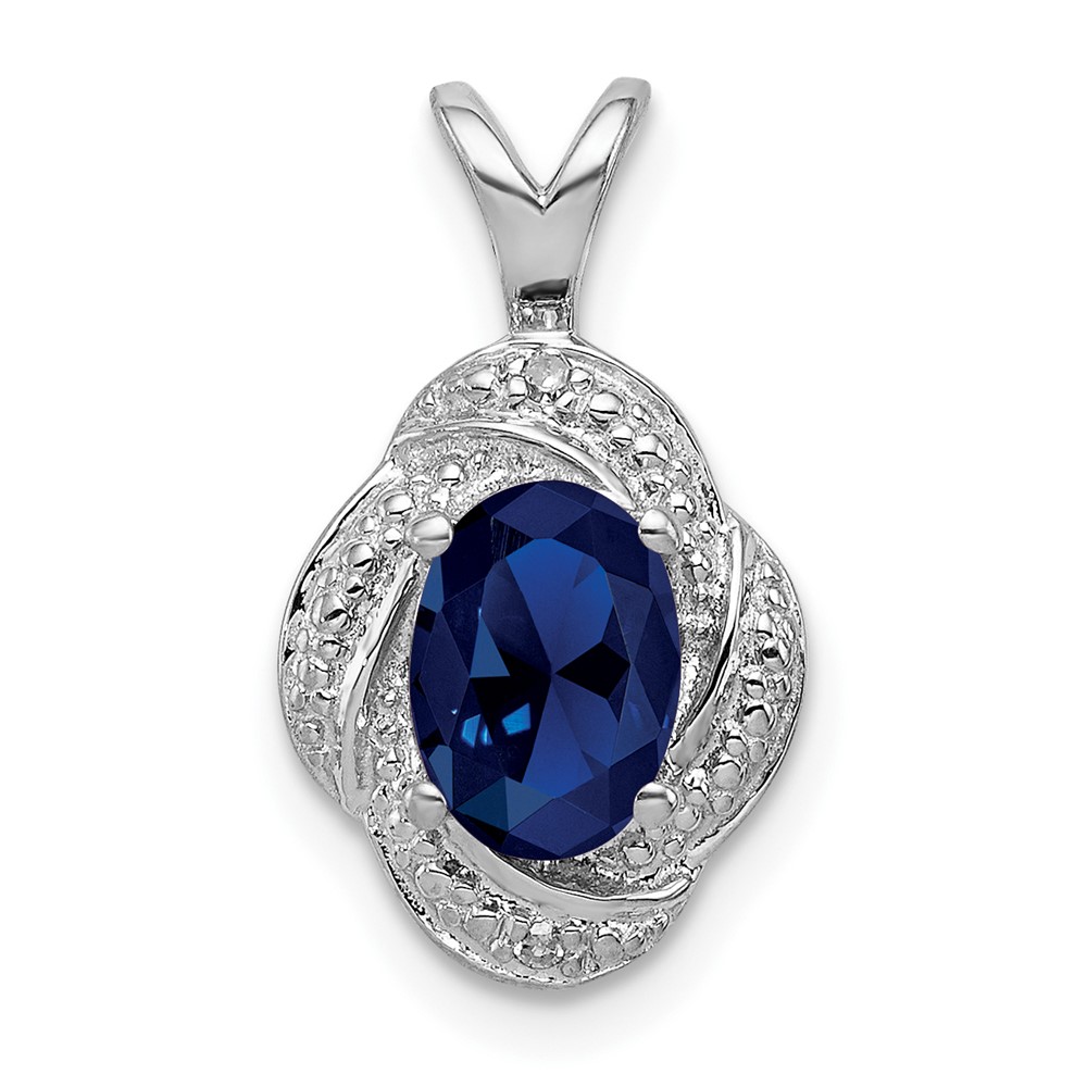 Sterling Silver Rhodium-plated Diam. & Created Sapphire Pendant (QBPD12SEP)