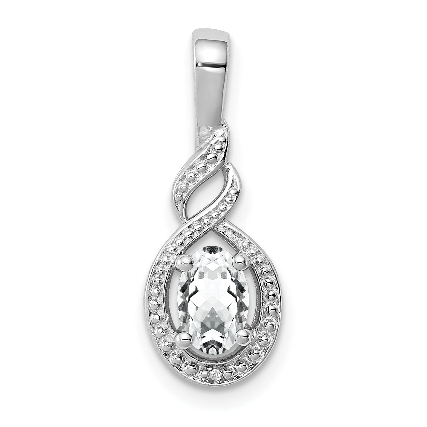 Sterling Silver Rhodium-plated White Topaz & Diam. Pendant (QBPD18APR)