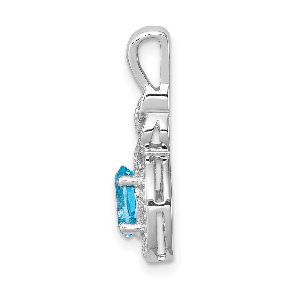 Sterling Silver Rhodium-plated Swiss Blue Topaz & Diam. Pendant (QBPD18DEC)