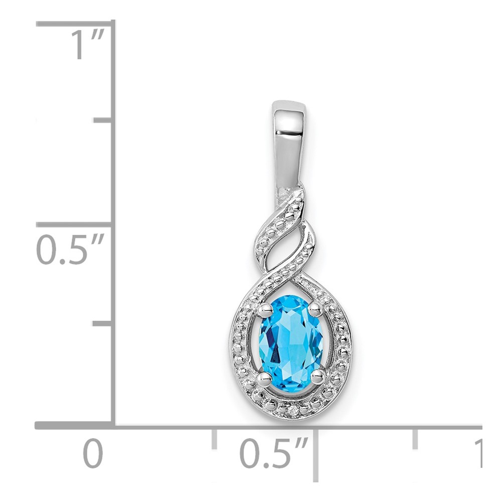 Sterling Silver Rhodium-plated Swiss Blue Topaz & Diam. Pendant (QBPD18DEC)