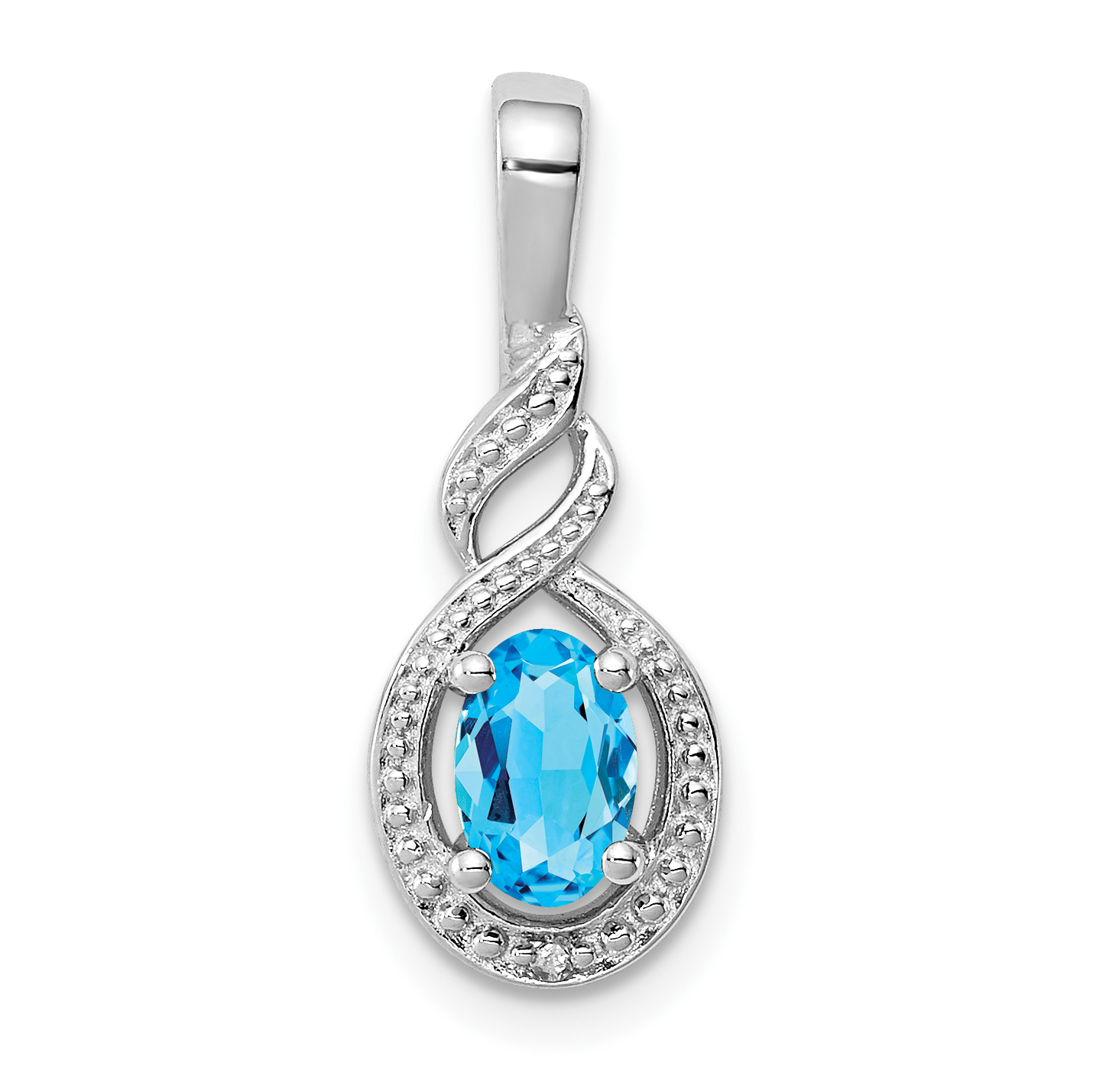 Sterling Silver Rhodium-plated Swiss Blue Topaz & Diam. Pendant (QBPD18DEC)