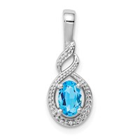 Sterling Silver Rhodium-plated Swiss Blue Topaz & Diam. Pendant view 1