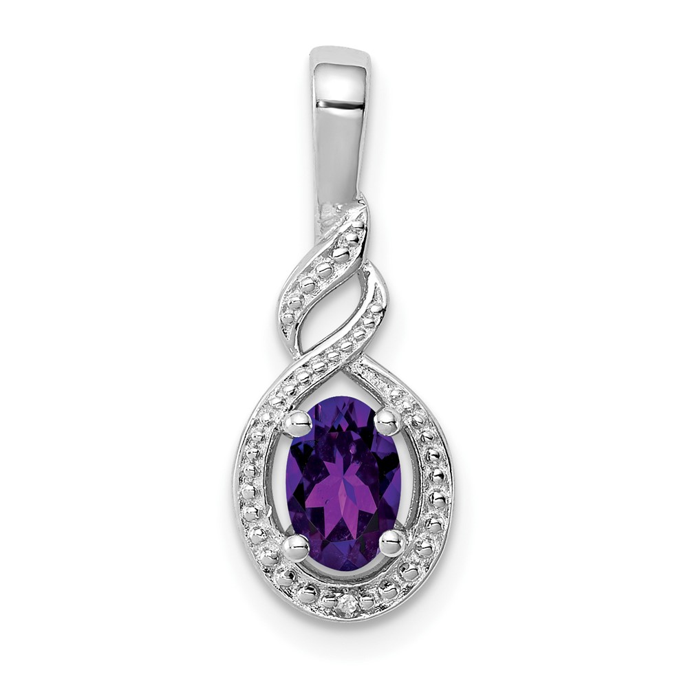 Sterling Silver Rhodium-plated Amethyst & Diam. Pendant (QBPD18FEB)