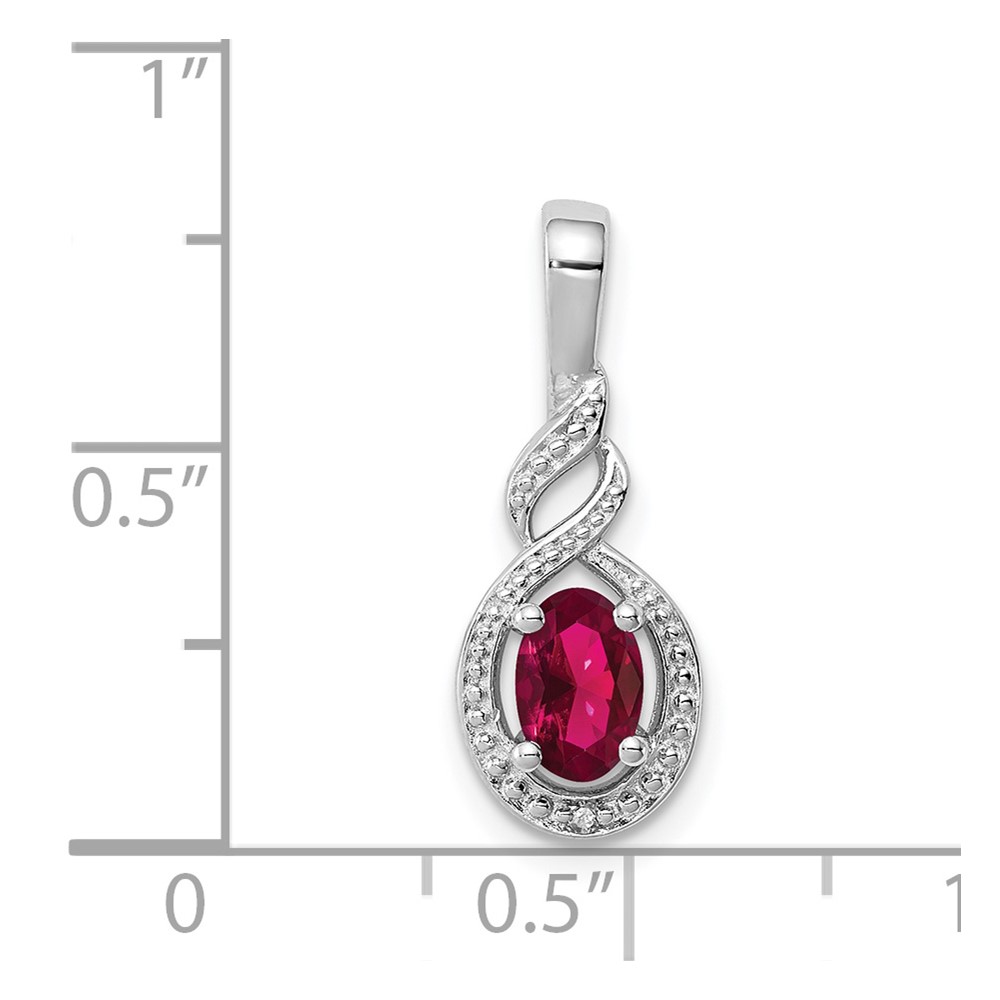 Sterling Silver Rhodium-plated Created Ruby & Diam. Pendant (QBPD18JUL)