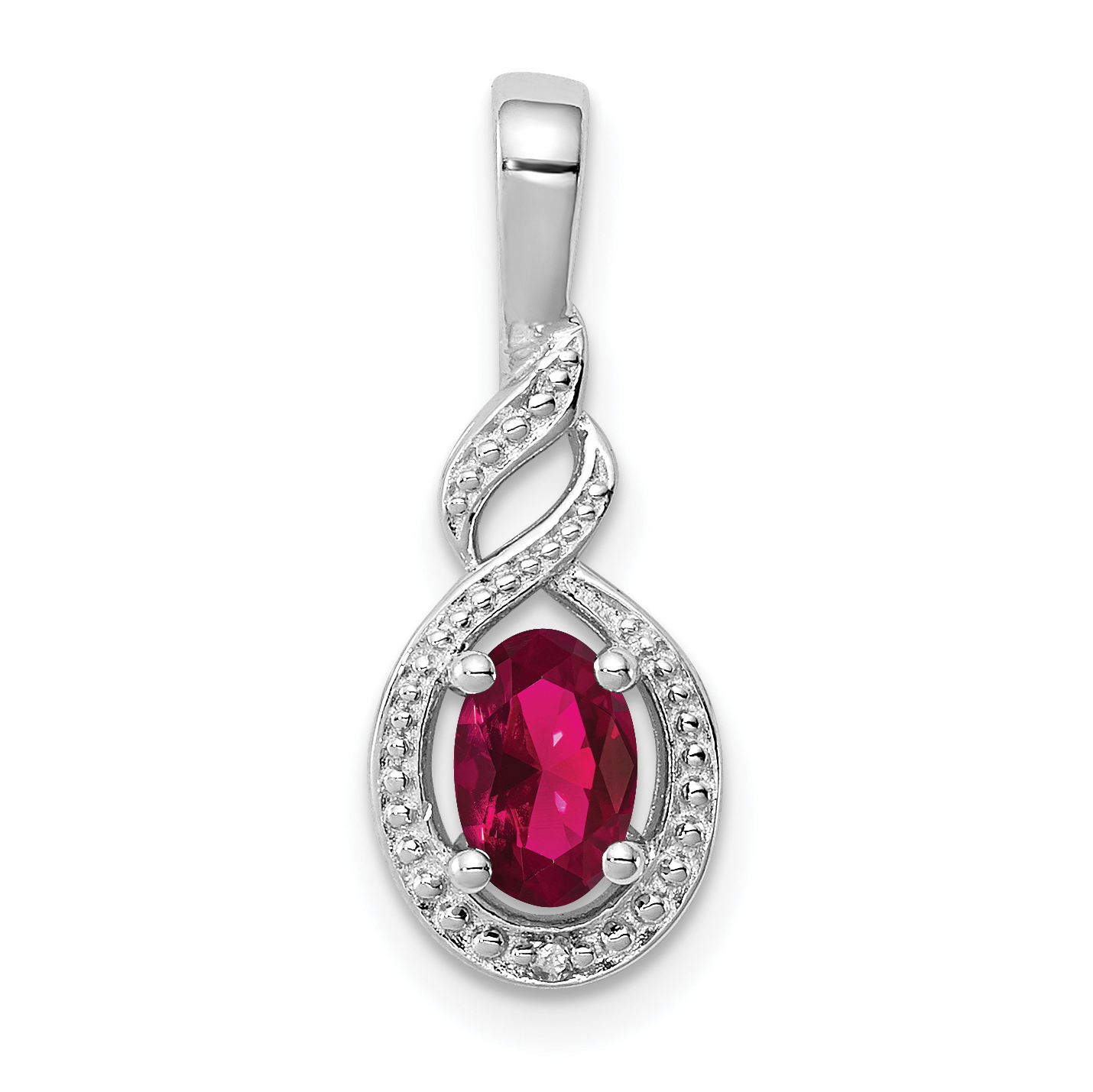 Sterling Silver Rhodium-plated Created Ruby & Diam. Pendant (QBPD18JUL)