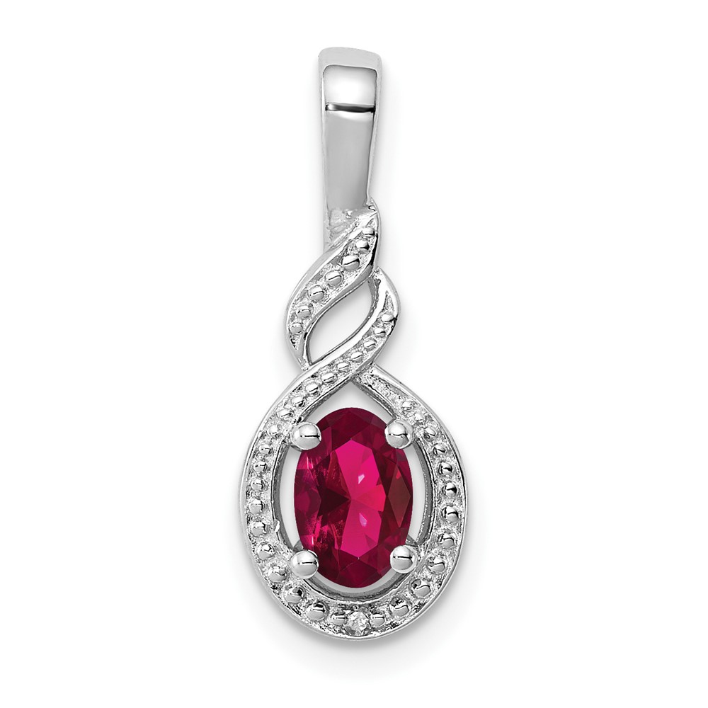 Sterling Silver Rhodium-plated Created Ruby & Diam. Pendant (QBPD18JUL)