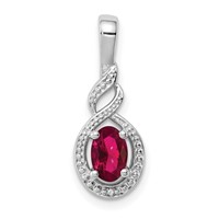 Sterling Silver Rhodium-plated Created Ruby & Diam. Pendant view 1