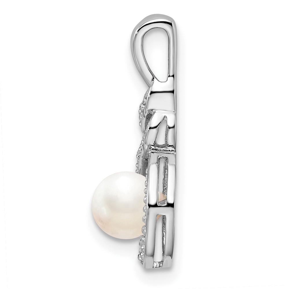 Sterling Silver Rhodium-plated FW Cultured Pearl & Diam. Pendant (QBPD18JUN)