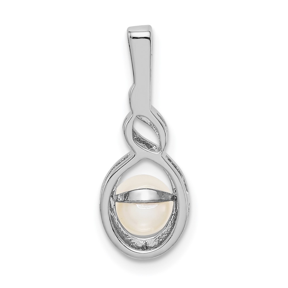 Sterling Silver Rhodium-plated FW Cultured Pearl & Diam. Pendant (QBPD18JUN)