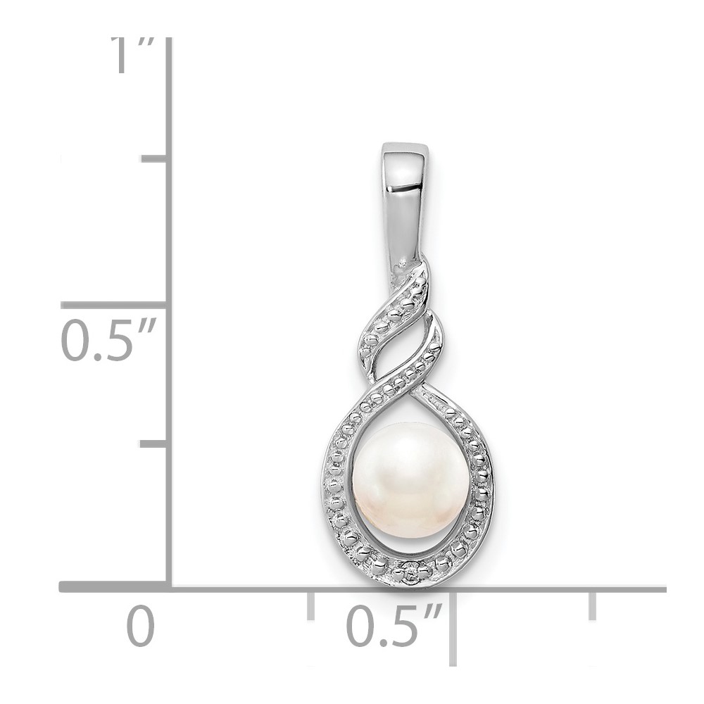 Sterling Silver Rhodium-plated FW Cultured Pearl & Diam. Pendant (QBPD18JUN)